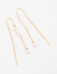 Gold Plated Freshwater Pearl Drop Threader Earrings - link has visual effect only