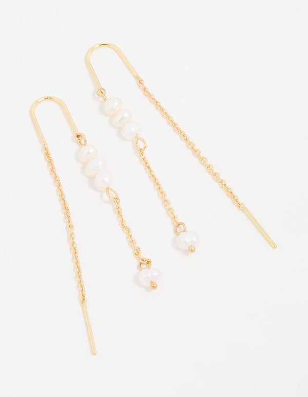 Gold Plated Freshwater Pearl Drop Threader Earrings