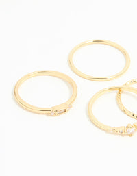 Gold Plated Cubic Zirconia & Plain Rings 5-Pack - link has visual effect only