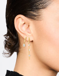 Waterproof Gold Plated Stainless Steel Cubic Zirconia Chain Droplet Earrings 2-Pack - link has visual effect only