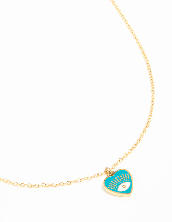 Waterproof Gold Plated Stainless Steel Evil Eye Heart Necklace