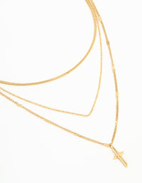 Waterproof Gold Plated Stainless Steel Cross Layered Necklace - link has visual effect only