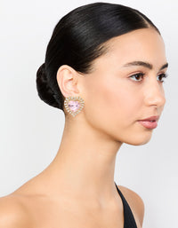 Rose Gold Diamante Pink Heart Stud Earrings - link has visual effect only