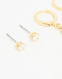 Gold Plated Cubic Zirconia Floral Drop Earrings 3-Pack - link has visual effect only
