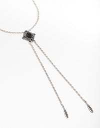 Silver Textured Black Stone Rhombus Y-Necklace - link has visual effect only