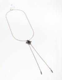 Silver Textured Black Stone Rhombus Y-Necklace - link has visual effect only
