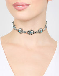 Antique Silver Circle Turquoise Choker Necklace - link has visual effect only