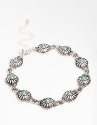 Antique Silver Circle Turquoise Choker Necklace - link has visual effect only