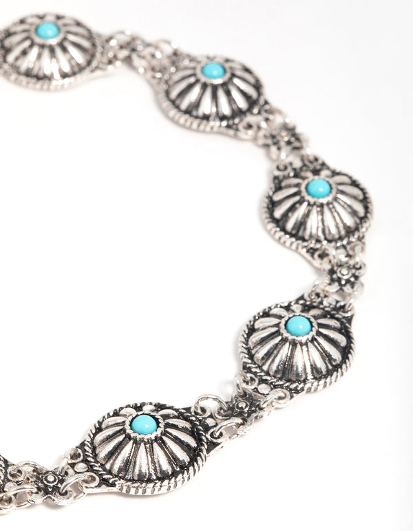 Antique Silver Circle Turquoise Choker Necklace