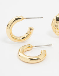 Gold Plated Plain & Textured Hoop Earrings 2-Pack - link has visual effect only