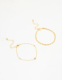 Gold Plated Cubic Zirconia & Chain Bracelets 2-Pack - link has visual effect only