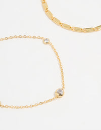 Gold Plated Cubic Zirconia & Chain Bracelets 2-Pack - link has visual effect only