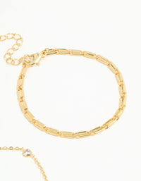 Gold Plated Cubic Zirconia & Chain Bracelets 2-Pack - link has visual effect only