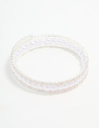 Silver Cubic Zirconia Pearl Layered Bangle - link has visual effect only