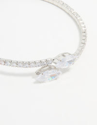 Silver Cubic Zirconia Marquise Layered Bangle - link has visual effect only