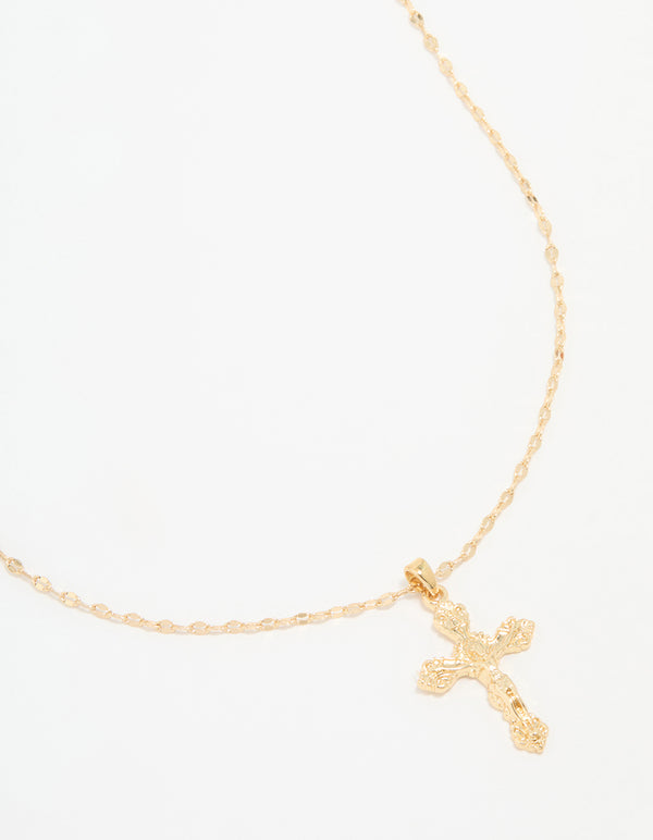 Gold Plated Vintage Cross Pendant Necklace