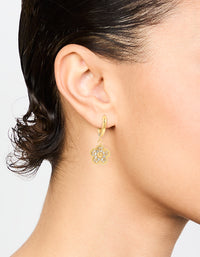 Waterproof Gold Plated Stainless Steel Cubic Zirconia Flower Drop Hoop Earrings - link has visual effect only
