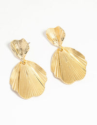 Gold Plated Textured Metal Statement Drop Earrings - link has visual effect only