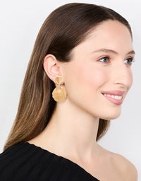 Gold Plated Textured Metal Statement Drop Earrings - link has visual effect only