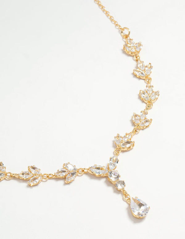 Gold Plated Cubic Zirconia Marquise Vine Y-Necklace