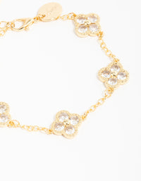 Gold Plated Cubic Zirconia Statement Flower Bracelet - link has visual effect only