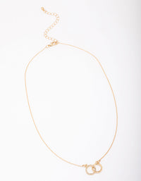 Gold Diamante Double Circle Link Necklace - link has visual effect only
