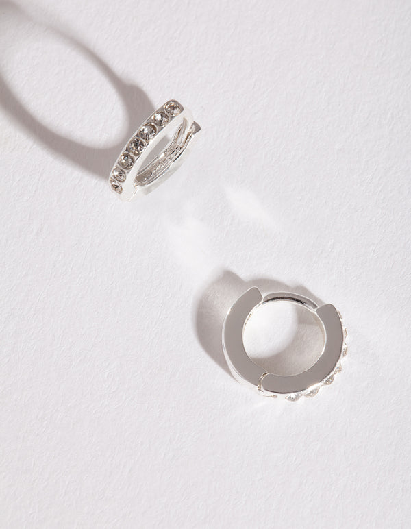 Silver Diamante Huggie Earrings - Lovisa