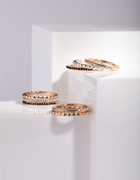 Mixed Metal Black Diamante Ring Pack - link has visual effect only