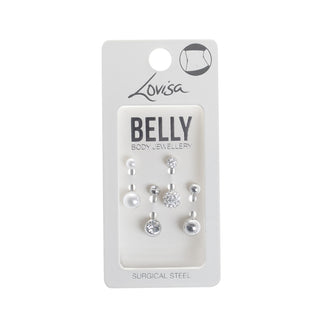 Rhodium Surgical Steel Pave & Diamante Belly Bar 4-Pack - Lovisa