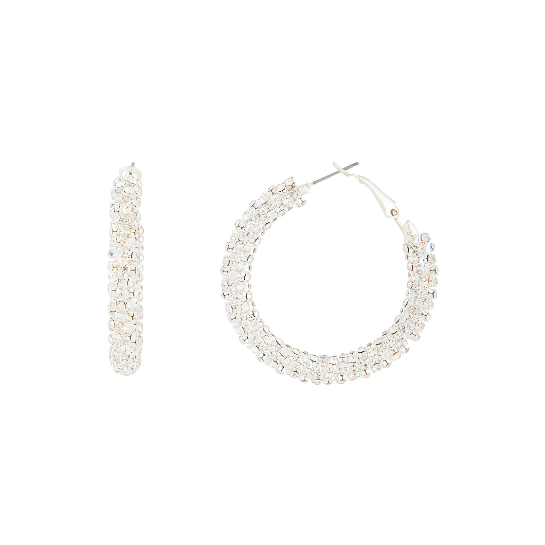 Crystal Encrusted Chunky Silver Hoop Earrings - Lovisa