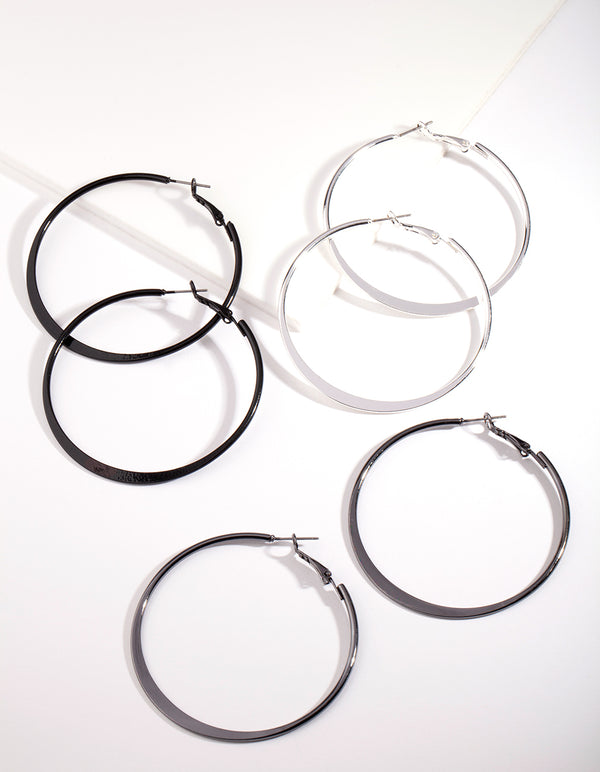 Silver Flat Edge Hoop Earring Pack