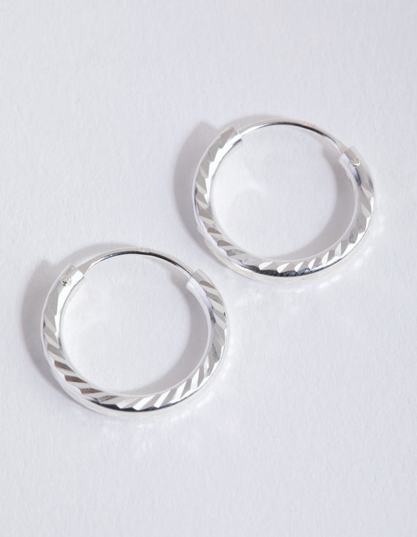 Sterling Silver 15mm Diamond Cut Hoop Earrings