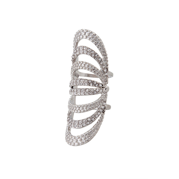 Silver Diamante Arched Armour Ring