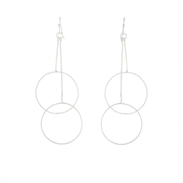 Silver Duo Circle Chain Drop Earrings