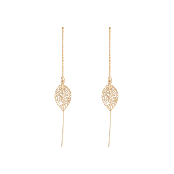 Gold Filigree Leaf Thread Through Earrings