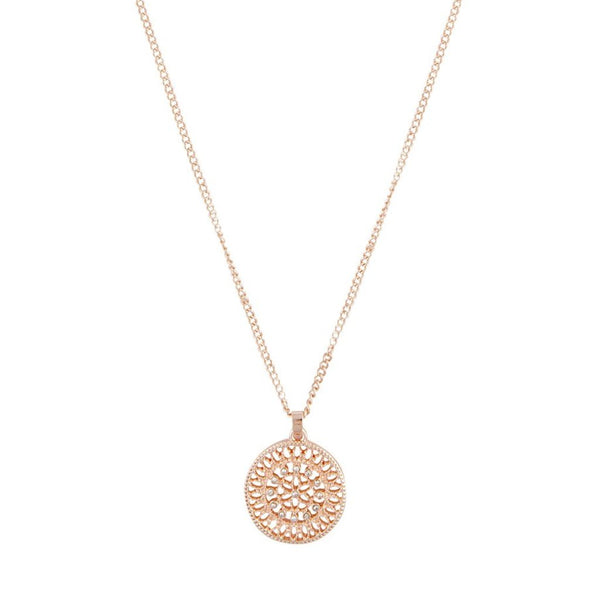 Rose Gold Diamante Disc Filigree Necklace