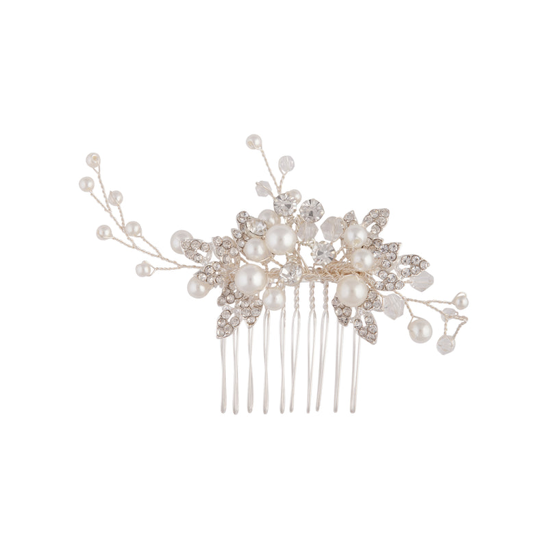 Silver Crystal Pearl Mini Leaf Comb - Lovisa