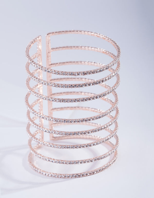 Rose Gold Diamante Row Cuff Bracelet