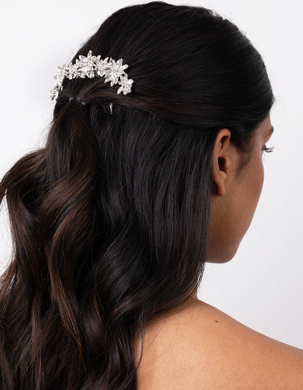 Silver Diamante Floral Comb - Lovisa