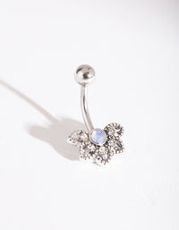 Silver Surgical Steel Synthetic Opal Flower Belly Bar - link has visual effect only