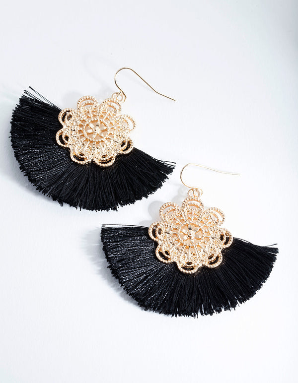 Black & Gold Tassel Earrings