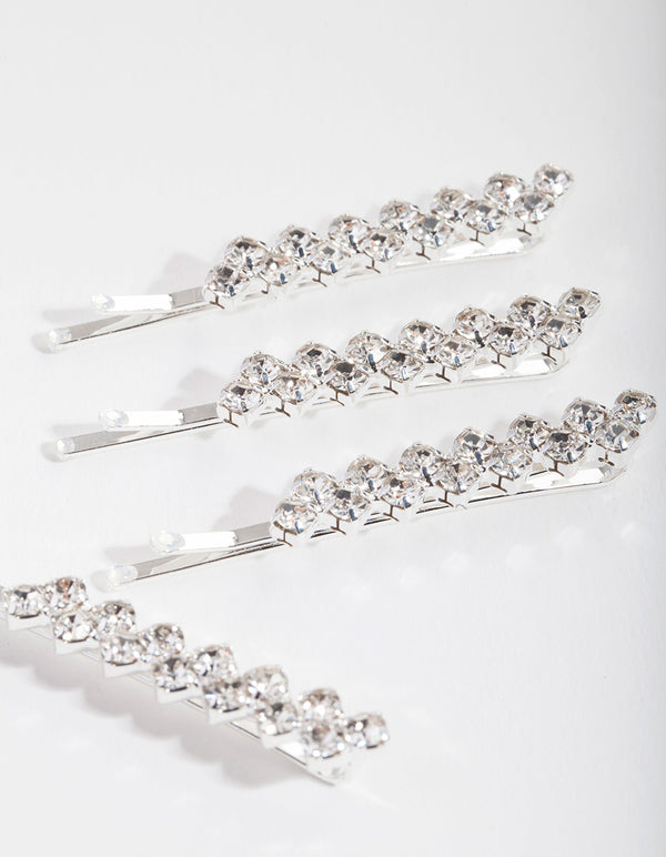 Kids Silver Diamante Hair Slide 4-Pack - Lovisa