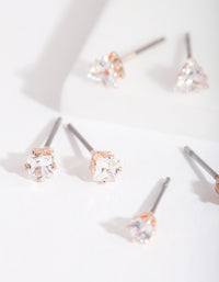 Rose Gold Cubic Zirconia Geometric Stud Earring Pack - link has visual effect only