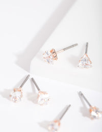 Rose Gold Cubic Zirconia Geometric Stud Earring Pack - link has visual effect only