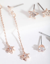 Rose Gold Cubic Zirconia Star & Chain Drop Earring Pack - link has visual effect only