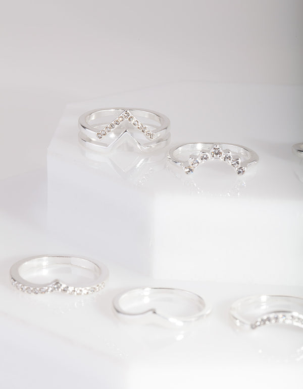 Silver Multi Shape Synthetic Opal Ring Pack - Lovisa