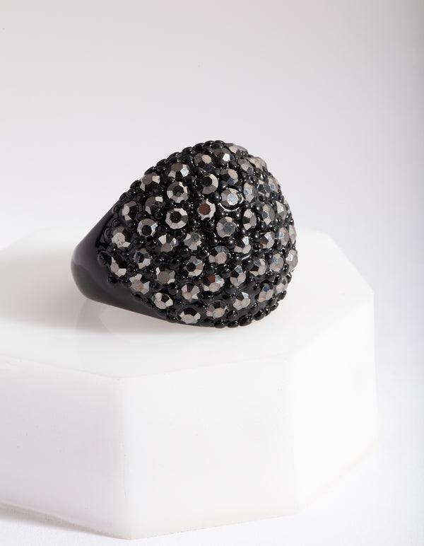 Black Large Diamante Dome Ring