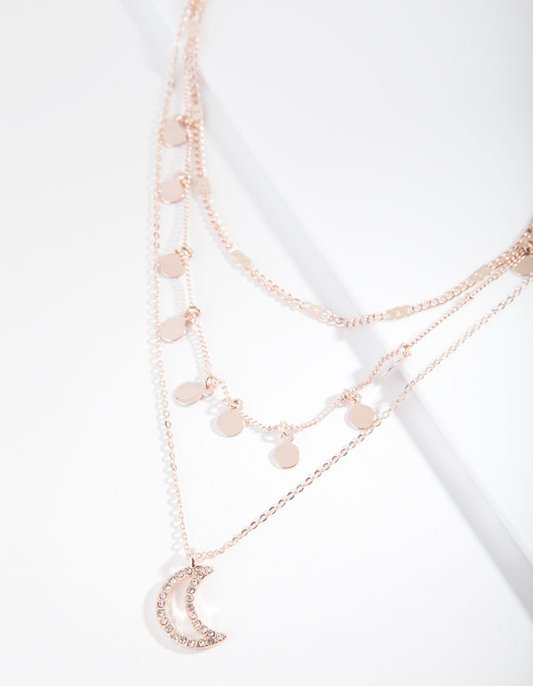 Rose Gold Moon Charm Layered Choker