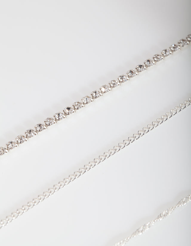 Silver Diamante Twist Anklet Bracelet 4-Pack - Lovisa