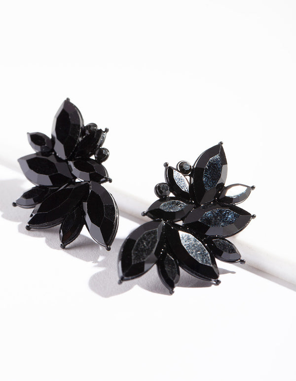 Black Navette Statement Stud Earrings